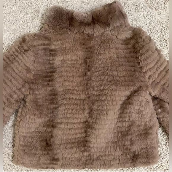 VOLARE New York taupe brown tan rabbit fur 3/4 sleeve jacket coat medium m - Picture 7 of 7